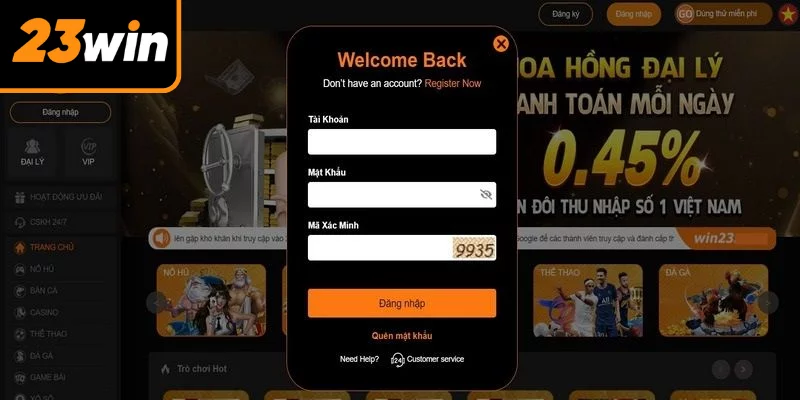 Đăng nhập 23WIN trên website